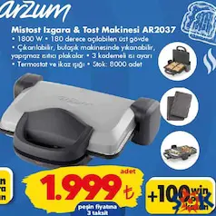ARZUM MİSTOST IZGARA & TOST MAKİNESİ AR2037 fiyat ve kampanya bilgisi